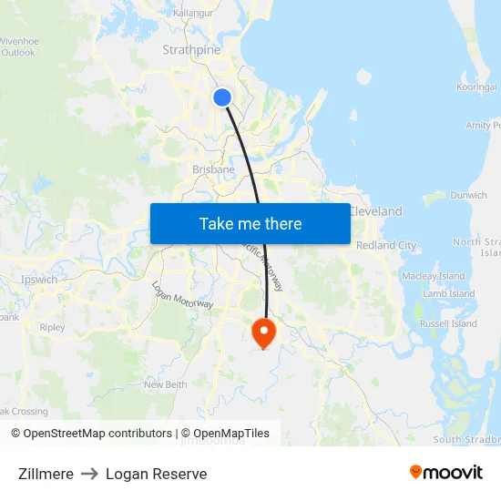 Zillmere to Logan Reserve map