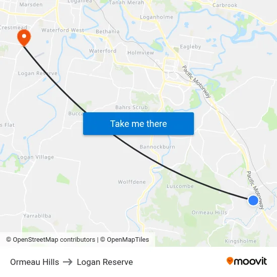 Ormeau Hills to Logan Reserve map