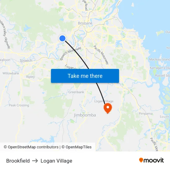 Brookfield to Logan Village map