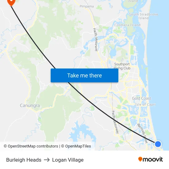 Burleigh Heads to Logan Village map