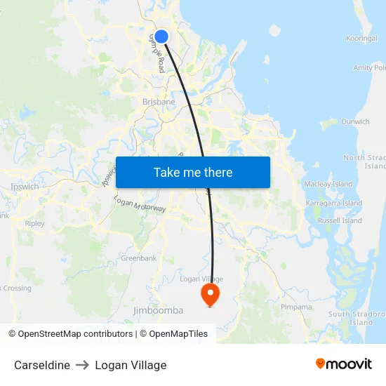 Carseldine to Logan Village map