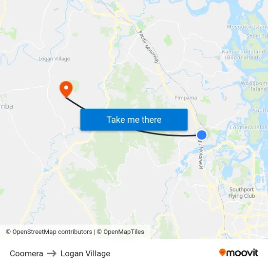 Coomera to Logan Village map