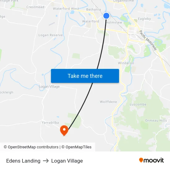 Edens Landing to Logan Village map