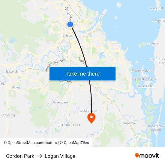 Gordon Park to Logan Village map