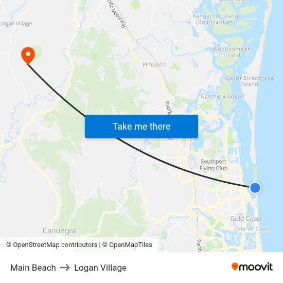 Main Beach to Logan Village map