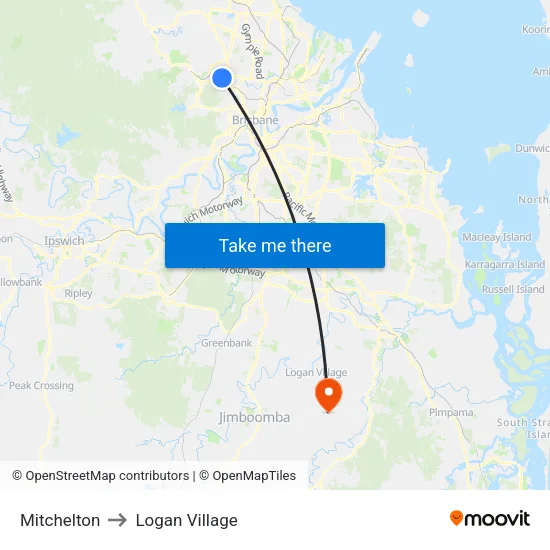 Mitchelton to Logan Village map