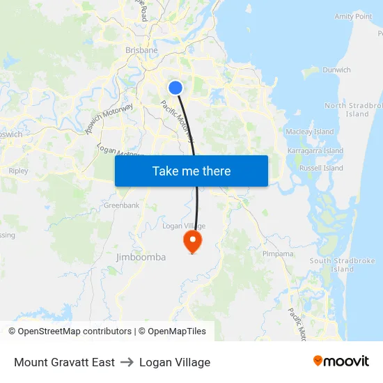 Mount Gravatt East to Logan Village map