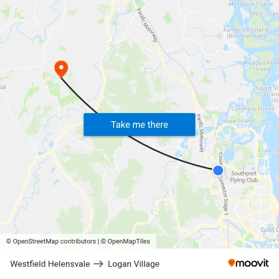 Westfield Helensvale to Logan Village map