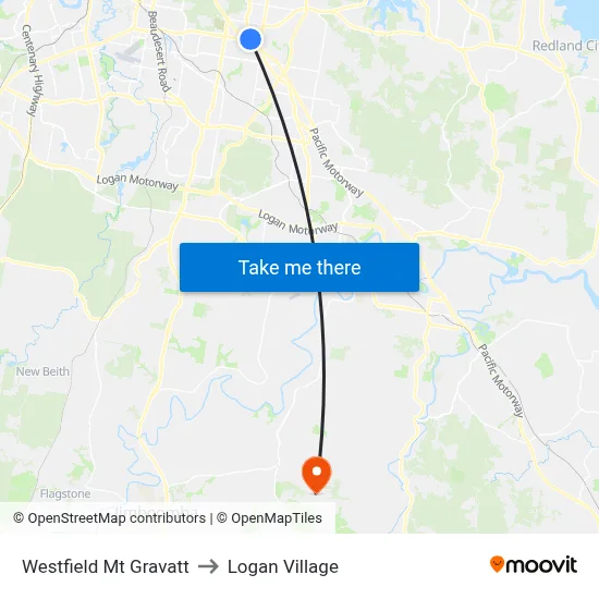 Westfield Mt Gravatt to Logan Village map