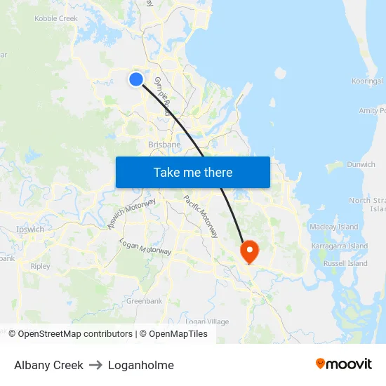 Albany Creek to Loganholme map
