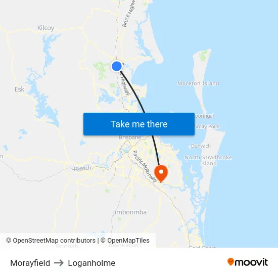 Morayfield to Loganholme map