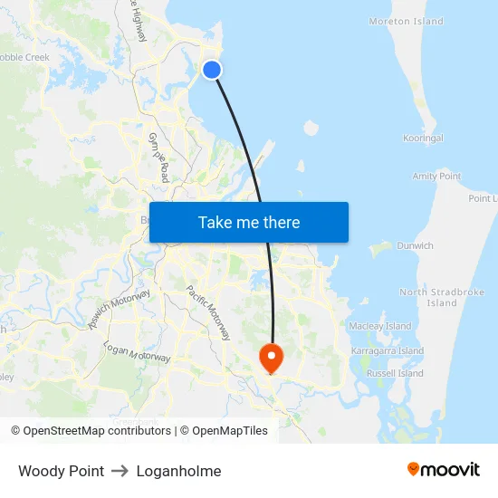 Woody Point to Loganholme map