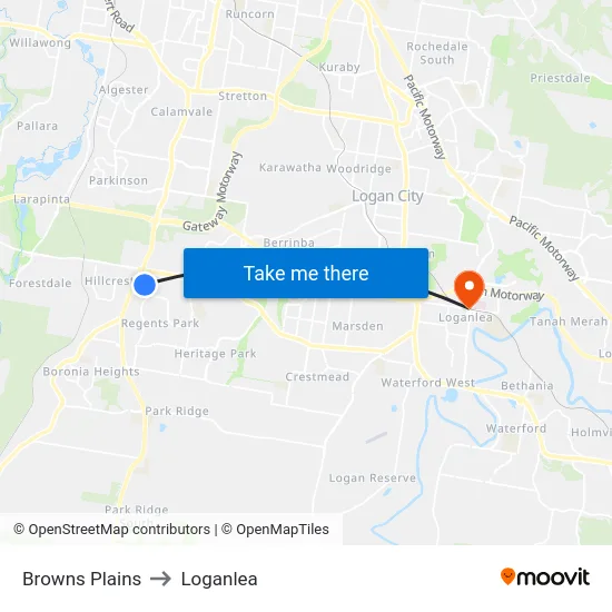 Browns Plains to Loganlea map
