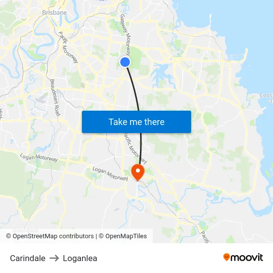Carindale to Loganlea map