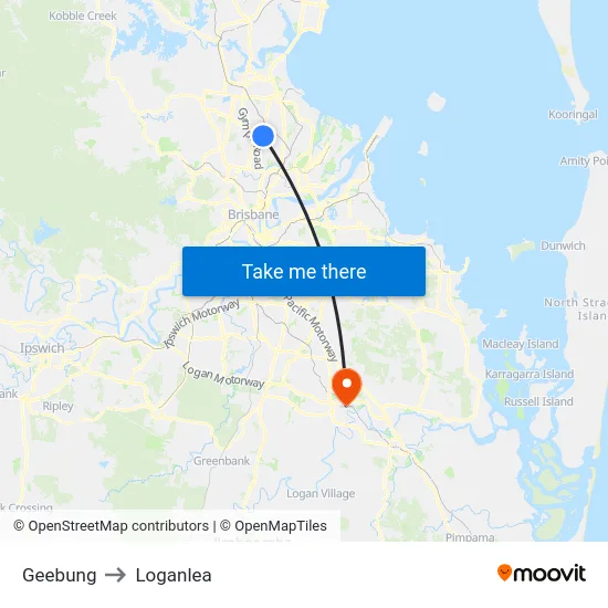Geebung to Loganlea map