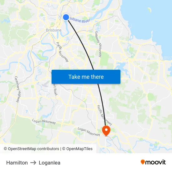 Hamilton to Loganlea map