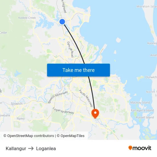 Kallangur to Loganlea map