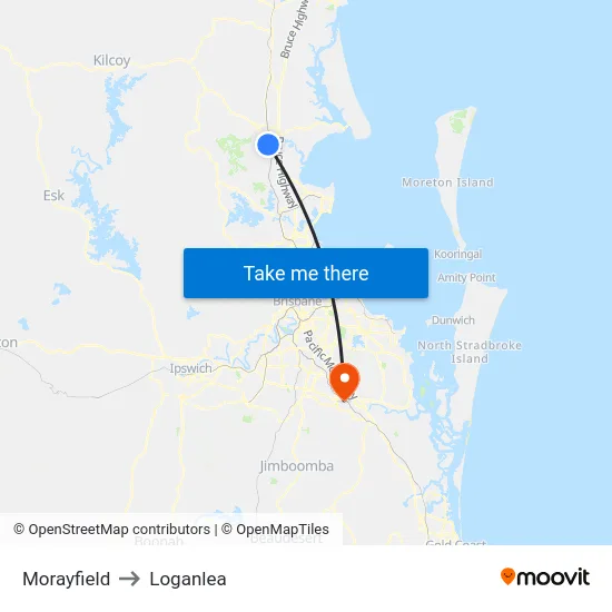 Morayfield to Loganlea map