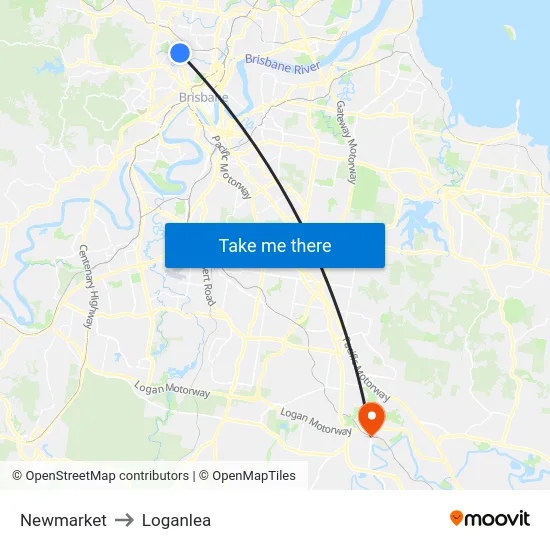 Newmarket to Loganlea map
