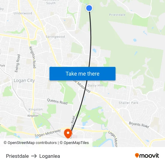 Priestdale to Loganlea map
