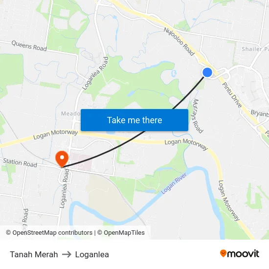 Tanah Merah to Loganlea map