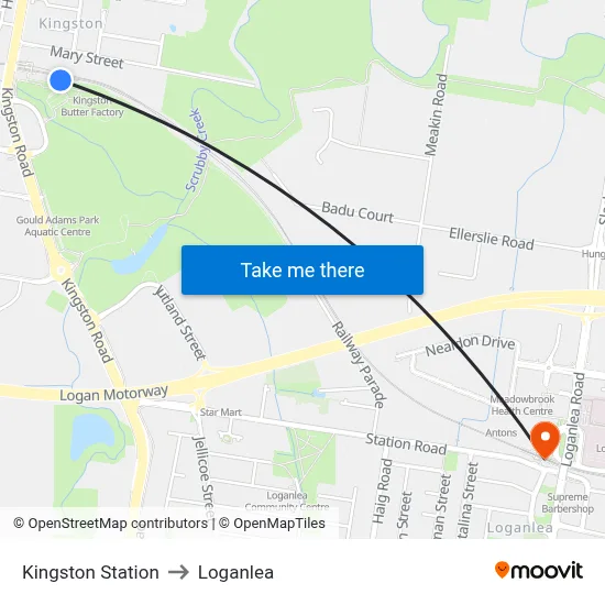 Kingston Station to Loganlea map