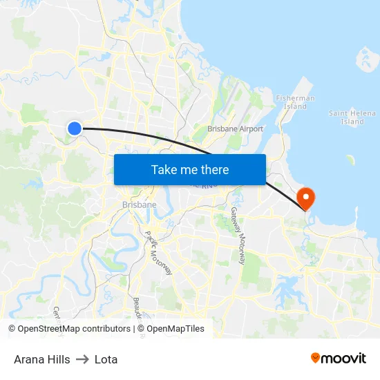 Arana Hills to Lota map