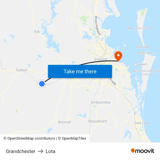 Grandchester to Lota map