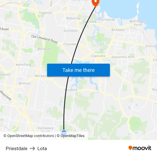 Priestdale to Lota map