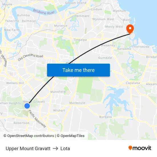 Upper Mount Gravatt to Lota map