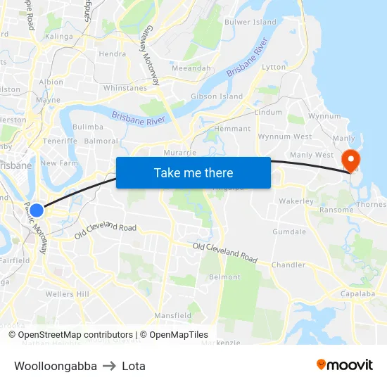 Woolloongabba to Lota map
