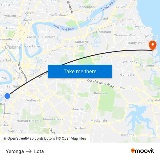 Yeronga to Lota map