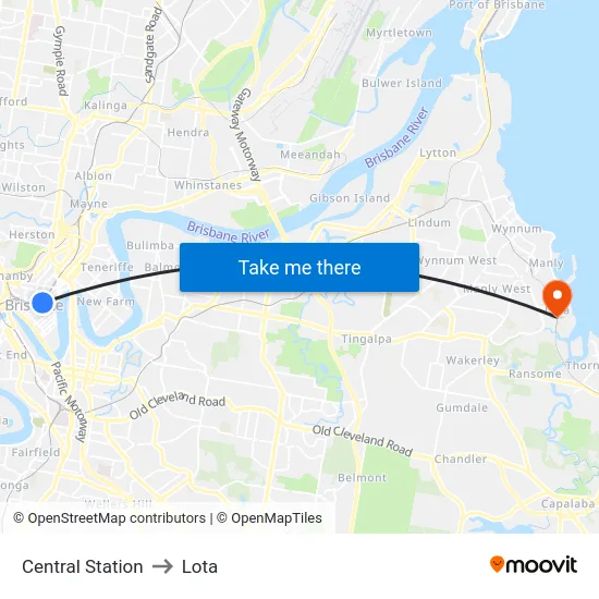 Central Station to Lota map
