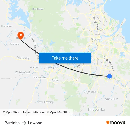 Berrinba to Lowood map