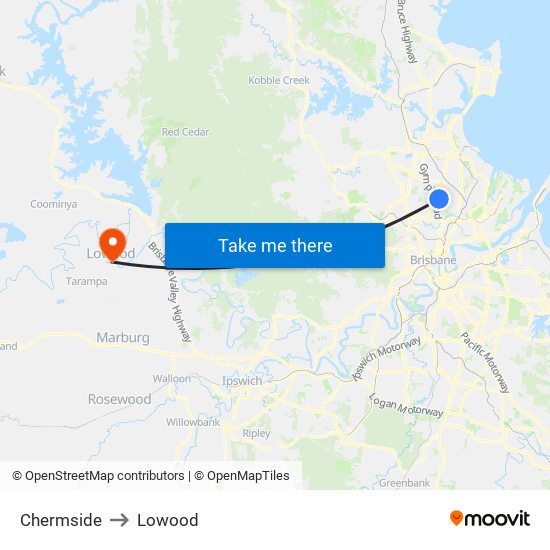 Chermside to Lowood map