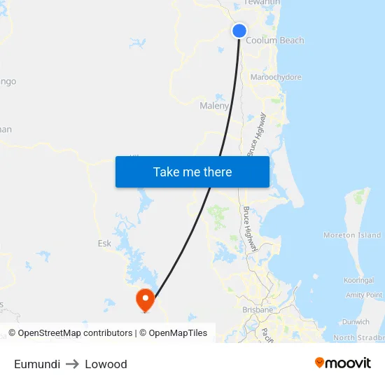 Eumundi to Lowood map