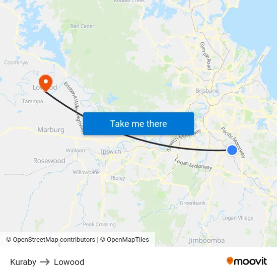 Kuraby to Lowood map