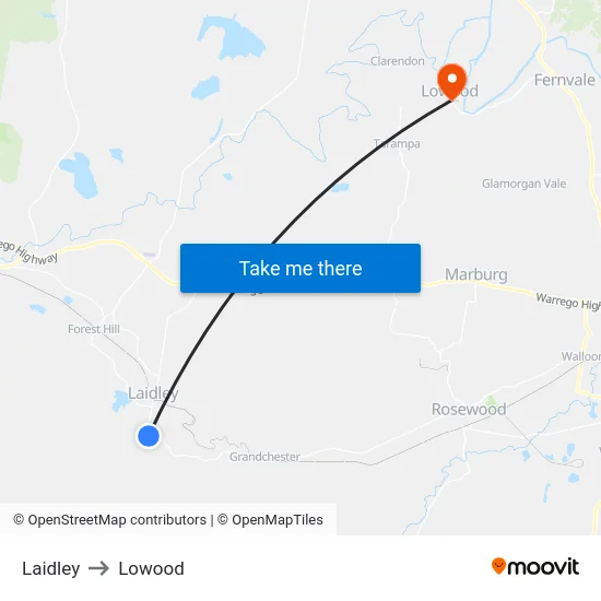 Laidley to Lowood map