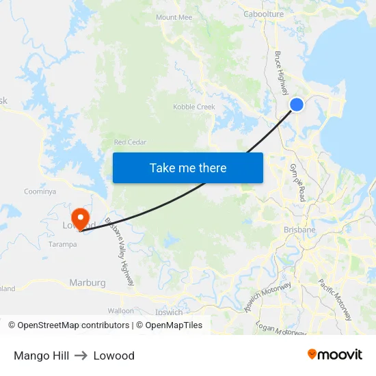 Mango Hill to Lowood map