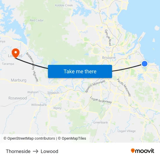 Thorneside to Lowood map