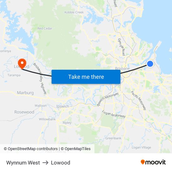 Wynnum West to Lowood map