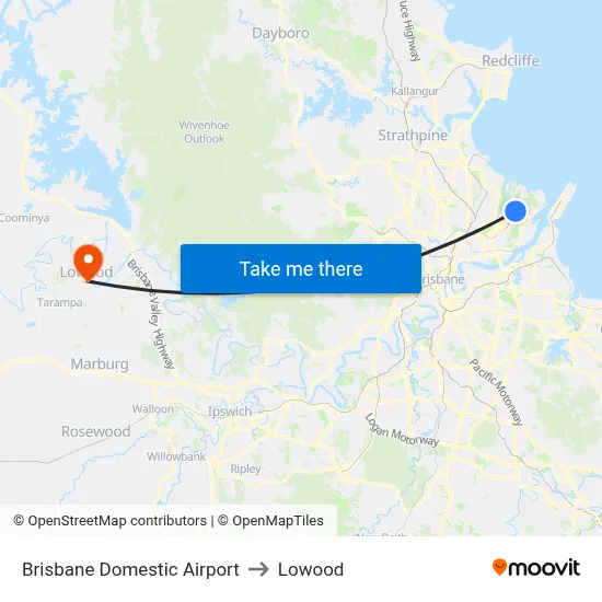 Brisbane Domestic Airport to Lowood map