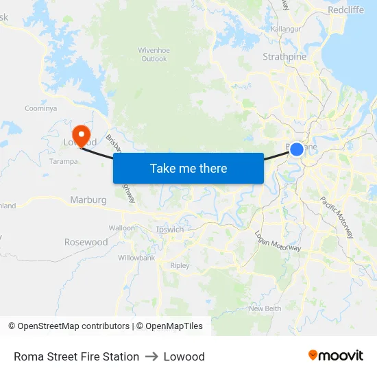 Roma Street Fire Station to Lowood map