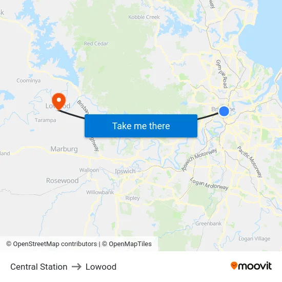 Central Station to Lowood map