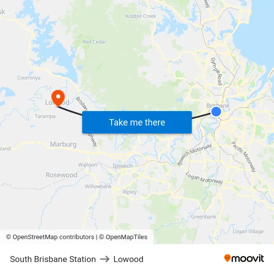 South Brisbane Station to Lowood map