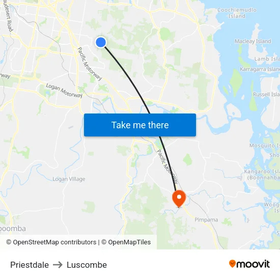Priestdale to Luscombe map