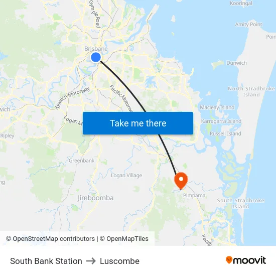 South Bank Station to Luscombe map