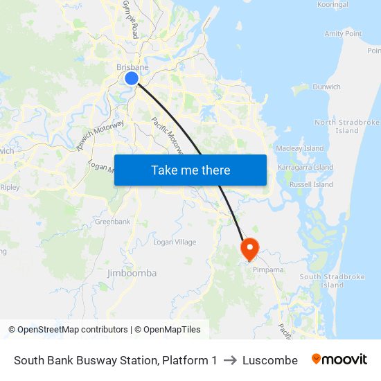 South Bank Busway Station, Platform 1 to Luscombe map