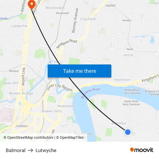 Balmoral to Lutwyche map