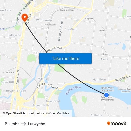 Bulimba to Lutwyche map